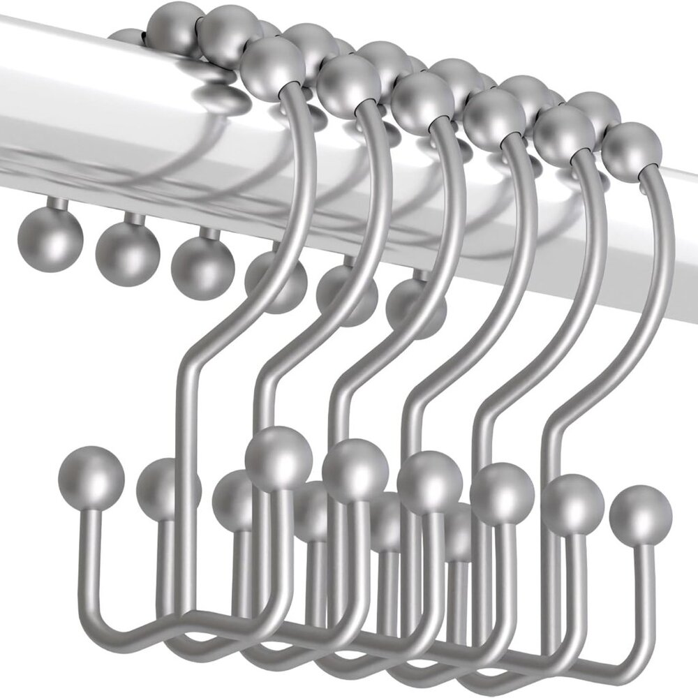 Titanker Shower Curtain Hooks. Rust-Resistant, Double Glide Shower Set of 12